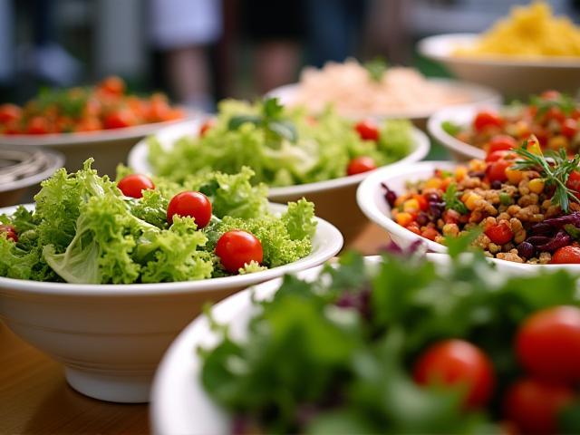 Fresh salad station setup at an event
